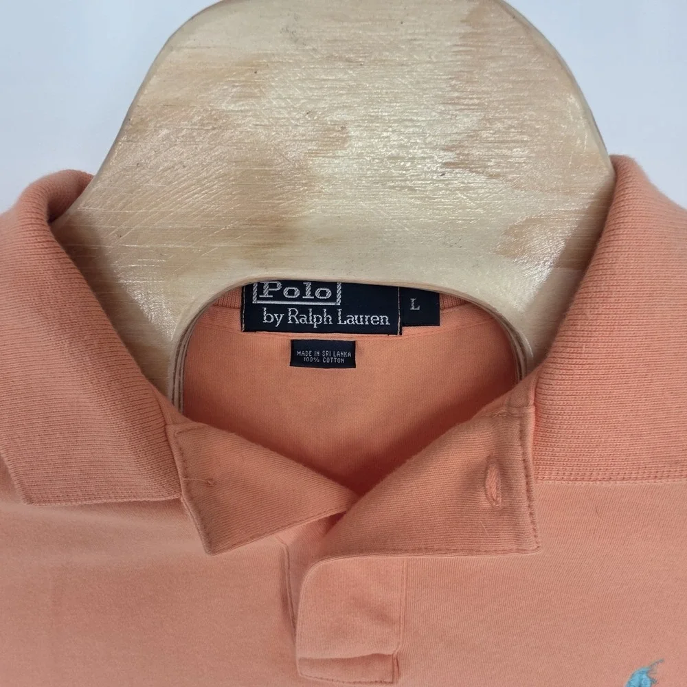 Polo Ralph Lauren Men Polo Shirt Large Orange Cotton Short Sleeve Preppy Vintage